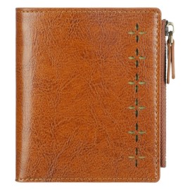 Lavemi Ultra Thin Small Compact Leather Womens Girls Wallets RFID Blocking Credit Card Holder for Women(1-Brown)