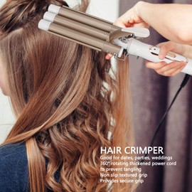 Curling Iron, Wavy Curling Wand 3 Barrel Hair Crimper Dry and Wet Use Ceramic Heating Hair Styling Curler Golden Curling Iron Crimping Iron for Hair Waver Crimpers Hair Tool (US