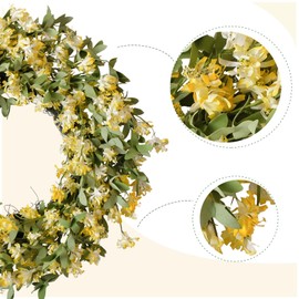 Forsythia Flowers Wreath with Green Leaves for Front Door, Spring Everyday Artificial Flower Wreath for Indoor Outdoor, Rustic Farmhouse Light Yellow Color Forsythia Wreath for Home Decor