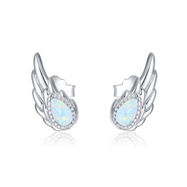 Angel Wing Earrings for Women,925 Sterling Silver Opal and Moonstone Angel Earrings Studs Angel Jewelry Present for Angel Lover (Opal angle wings)