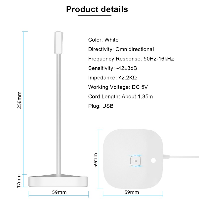 Desktop Computer Microphone USB Wired Microphone 360 Degrees Omnidirectional Condenser