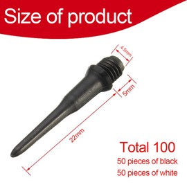 QOCUILC Soft Darts Set - Professional 100 Plastic Tips with 2BA Thread, Dart Tips in Black and White, Ideal for Indoor Activities, multicoloured