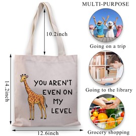PLITI Giraffe Tote Bag You Aren't Even On My Level Funny Giraffe Lover Travel Pouch Giraffe Gifts For Giraffe Lovers Gift (On my level TGU)