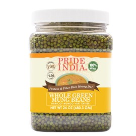 Pride Of India - Indian Whole Green Mung Gram - Protein & Fiber Rich Moong Whole, 1.5 Pound Jar