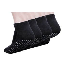 Doovid Calcetines antideslizantes con agarre para mujeres y hombres, calcetines de algodón al tobillo, calcetines de yoga, calcetines de pilates, calcetines de hospital, 4 pares, color negro, 4 pares, color negro., Talla única