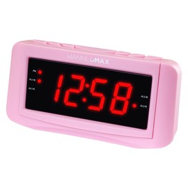 HANNLOMAX HX-117CR Alarm Clock Radio, PLL AM/FM Radio, 1.2" Red LED Display, Dual Alarm, Alarm Wake Up to Radio or Buzzer (Pink)