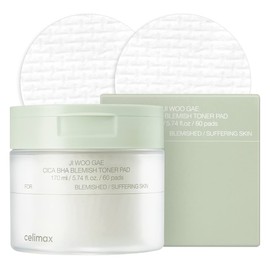 celimax Ji.Woo.Gae Cica BHA Blemish Toner Pad - BHA, PHA, LHA Complex, Centella Asiatica Extract, Acne-Prone Skin Suitability, Soothing, Controls Excessive Sebum, 60pads