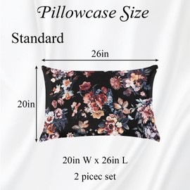 GABraden Microfiber Pillow Cases Standard Size 2PCS Set with Hidden Zipper,Soft and Comfortable Fabric Pillowcases,Lightweight and Breathable,Easy to Clean,Standard Size 20"X 26" (Black-Flower)
