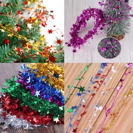 7.5 m Star Christmas Tree Tinsel Garland, Christmas Decoration Tinsel Wire Foil Garland Banner Hanging Decoration Table Decoration for Party Christmas Birthday Anniversary New Year's Eve Carnival Fancy Dress Decoration, Silver