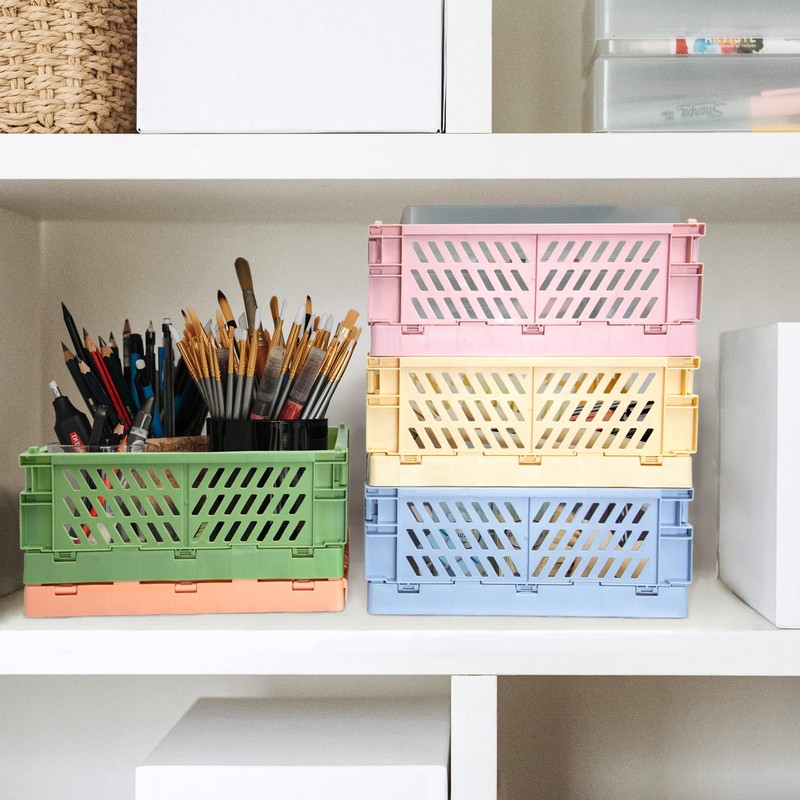 Xuanmuque 5-Pack Collapsible Plastic Storage Baskets for Organizing with Handle,
