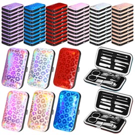 Leriton 60 Pack Manicure Set Bulk Gifts Stainless Steel Nail Clipper Set with Case 8 in 1 Personal Pedicure Kit for Women Men Gifts for Christmas(Mix Color,Leopard)