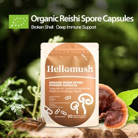 Hellomush Reishi Spore Capsules – Premium Red Reishi Spore Powder Extract for Immune Support, Antioxidant, Energy & Liver Health, 90 Vegan Mushroom Capsules – Pure Mushrooms Supplement for Vitality