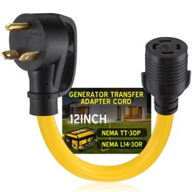 Tellegloww Generator Transfer Switch Adapter Cord Compatible with NEMA TT-30P to L14-30R, Generator to House Inlet Box Adapter, 30A 3Prong Male to 4Prong Locking Female Adapter, 10 AWG, 1ft