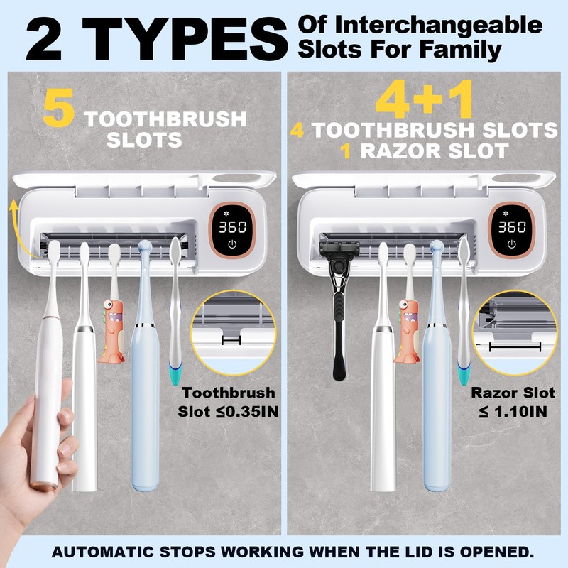 Toothbrush Sanitizer and Holder, DRMXBU Toothbrush Holders for Bathrooms with
