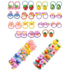 TPZORJX 50 pcs Bunte Haargummis Mädchen,zopfgummis mädchen,Elastische Zopfgummis Baby Haargummi, Kinder Haargummis Mit Blumen, Haargummi Mit Fruchtmotiven, Pferdeschwanz Haargummi Set