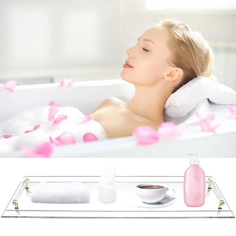 31inch Bathtub Caddy Tray,Gold Handle Clear Bathtub Caddy Tray,Acrylic Bathroom