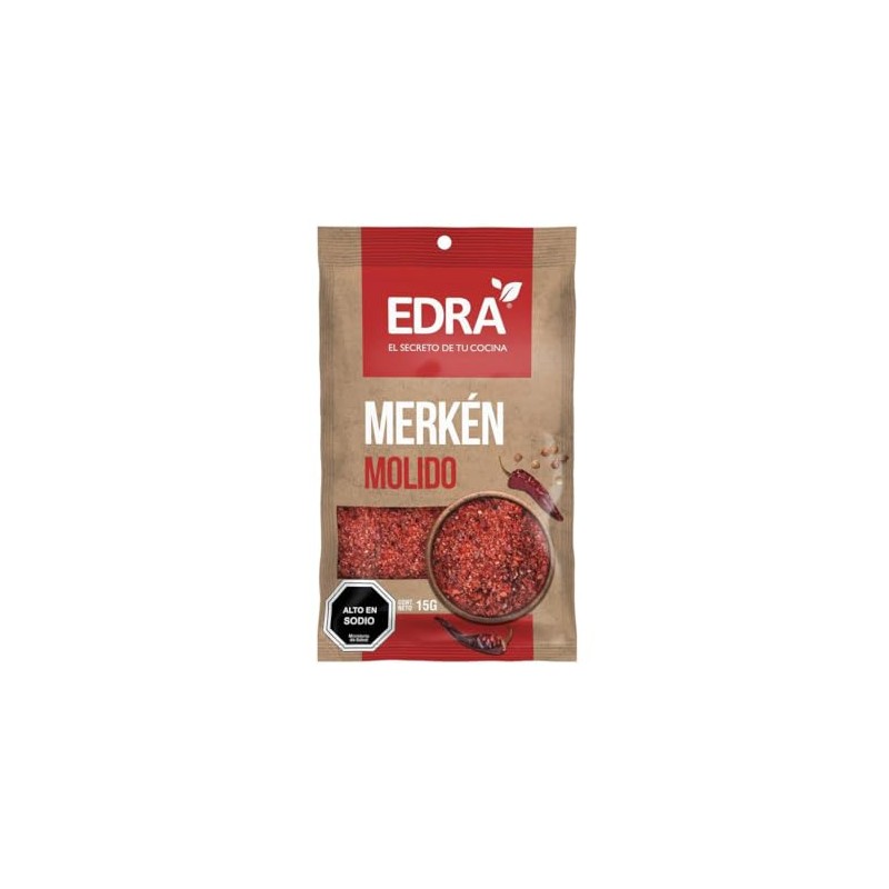 Ají merken molido ahumado, Marca Edra, producto Chileno. Pack de