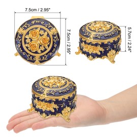 PATIKIL Vintage Metal Jewelry Box, Round Trinket Organizer Box Jewelry Storage Box for Ring Earrings Necklace, Dressing Table, Wedding Birthday Gift Home Decor, Women Girls, Blue