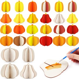 Leinuosen 72 Pcs/24Sets Fall Crafts Large Wooden 3D Pumpkin Cutouts 8 Inch Unfinished Wooden Slices to Paint Table Centerpieces Decor for Thanksgiving Autumn Party Tiered Tray Decor(Solid)