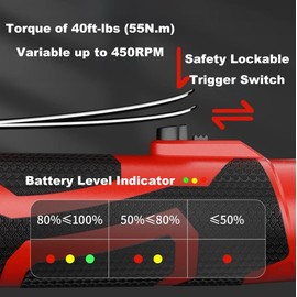 Generic Cordless Ratchet Wrench 3/8 Square Drive, 18V Electric Ratchet Wrench, 40ft-lbs (55 N.m), Variable 450RPM, 4” Extended Neck Right Angle, 7 Sockets, 2x 2.0Ah Battery, Tighten or Remove