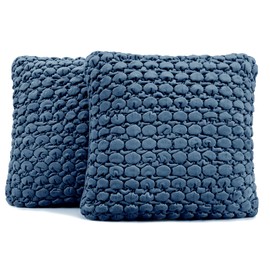 COCOPLOCEUS Set of 2 Boho Throw Pillow Covers 18x18 Decorative Farmhouse Pillow Covers Velvet Square Cushion Covers Bubble Texture Pillowcase for Couch Sofa Bed Bedroom Car Living Room, Blue