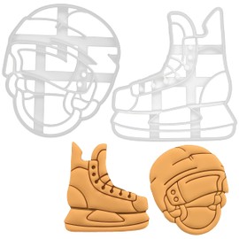 BAKERLOGY Sat of 2 Ice Hockey Cookie Cutters (Shapes: Skate, Helmet) - Detailed Cookie Cutter Design for Baking and Crafting, Ideal for Fondant, Dough, Clay