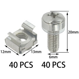 40 Sets M6 Mount Cage Nuts screws,Rack Mounting Bolts for Server Cabinet (Silver)