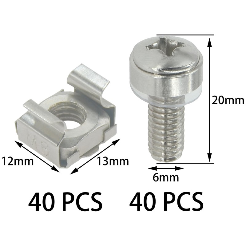 40 Sets M6 Mount Cage Nuts screws,Rack Mounting Bolts for