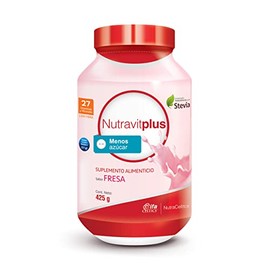 Nutra-Celtics Nutravitplus Reducido en Azúcar Suplemento Alimenticio edulzado con Stevia - Sabor Fresa 425g - Fórmula Con 27 Vitaminas Y Minerales - Complemento Nutricional Con Fibra - IFA Celtics