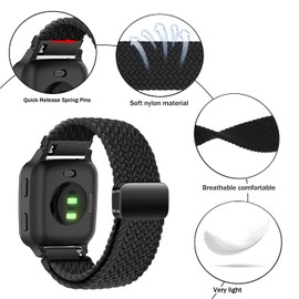 Issinlky Nylon Braided Band for Garmin Venu Sq/Sq 2 Music, 20mm Elastic Strap for Venu 2 Plus, Vivoactive 3/5, Vivomove HR, Forerunner 55 245 645
