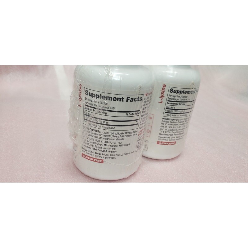 up &up Lot 2 L-lysine 1000 Mg 200 Tablets, Exp