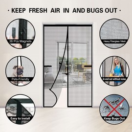 Aikert Magnetic Screen Door Closure - Reinforced Fiberglass Mesh Curtain with Magnets Keeps Bugs Out for Front Patio Door Fits Door Up to 39"x83"