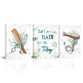 Derkymo Barber Shop Wall Art Hairdresser Haircut Tools Pictures Artwork for Gallery Wrap Salon Beauty Decorative 12x16inchx3pcs
