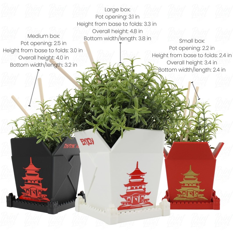 3D Printed Planter Chinese Takeout Box - Set of 3