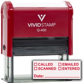 [] Called [] Scanned [] Emailed with Date Line Self-Inking Office Rubber Stamp (Red Ink) - Q-400