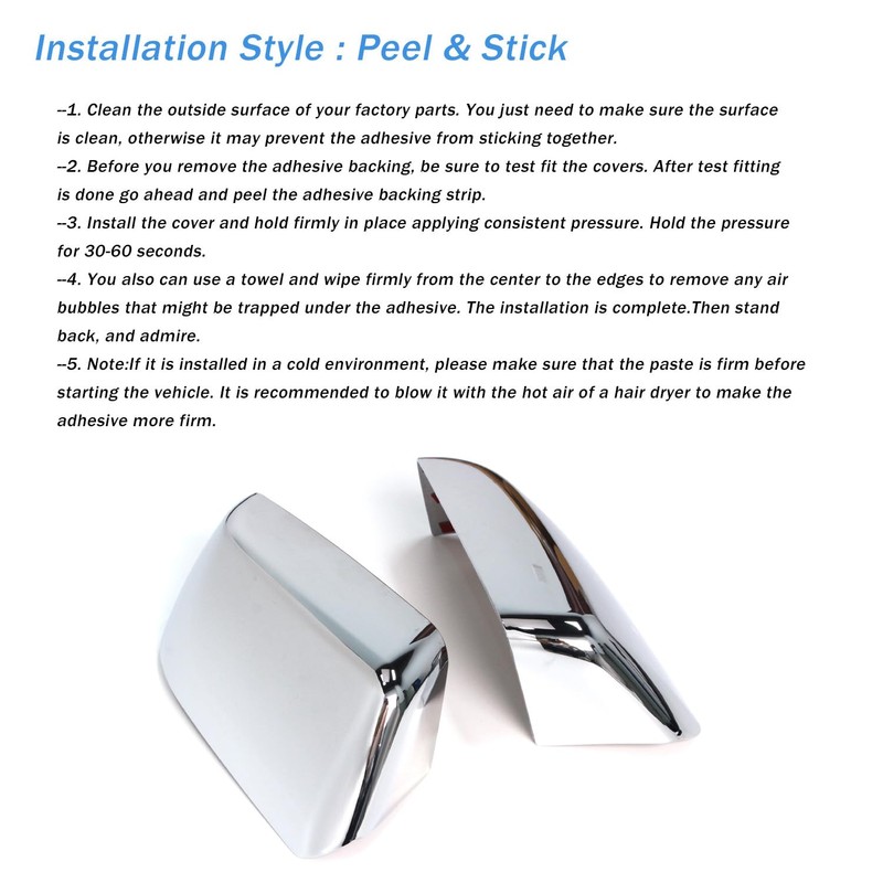 AUCERAMIC 2 PCS Chrome Top Half Mirror Cover Cap Fit