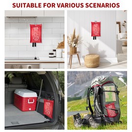 Emergency Fire Blanket (4 Pack) + 4 Hooks & 1 Gloves, 40" x 40" Fire Blanket for Home, Fiberglass Fireproof Kitchen,100% Fiberglass
