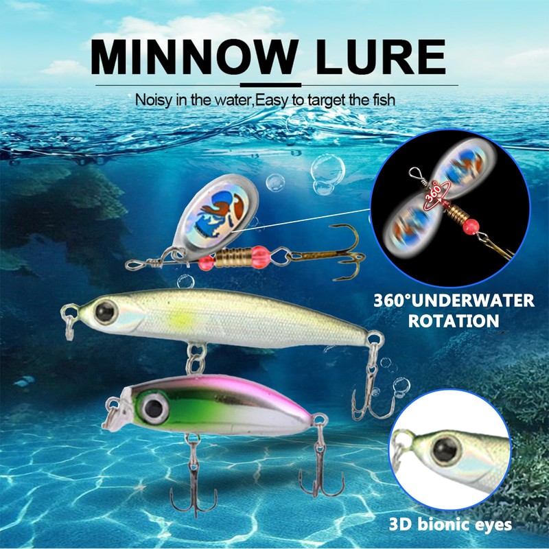 RoseFlower 114 PCS Fishing Lure Set, Includes Hard and Soft