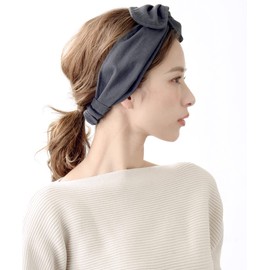 VINGTAINE H-595-GY Women's Hair Band, Wired, Solid, Curly Hair Band, Hair Turban, Hair Accessories, Cross Ribbon, Casual, Mature