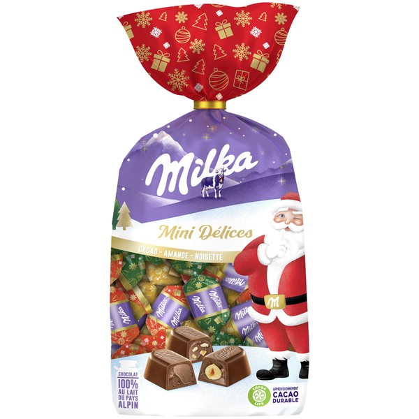 Milka Mini Délices - Assorted Christmas Chocolates - 3 Tastes: Cocoa, Almond, Hazelnut - Chocolate to Give - Gift Idea - 320g