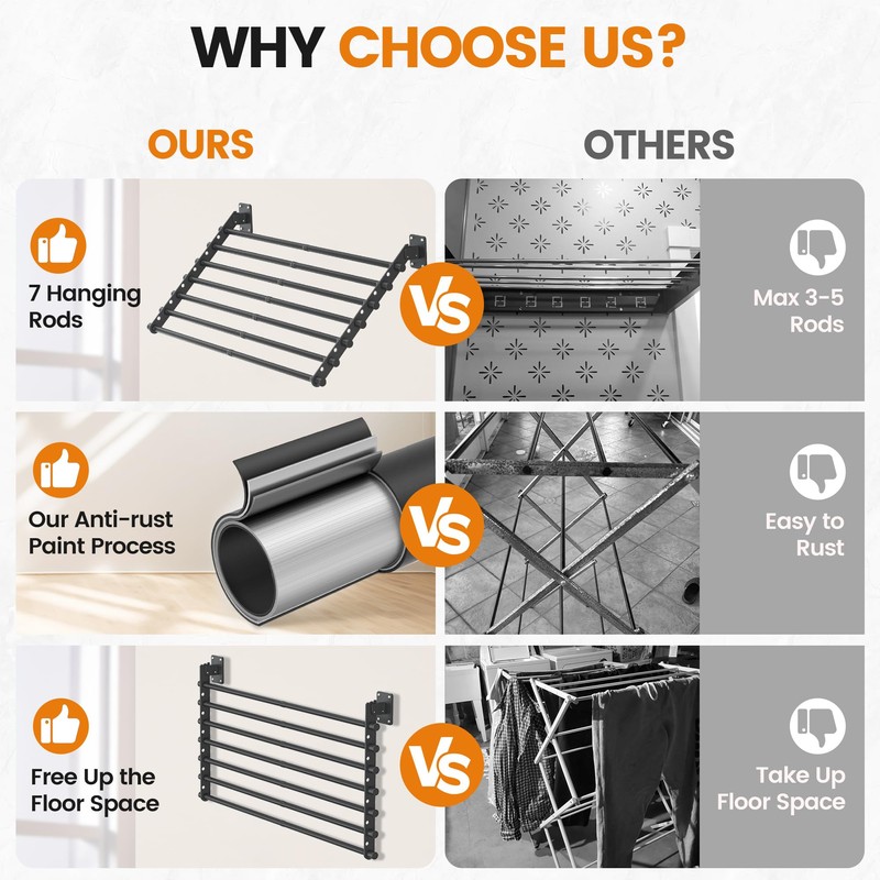 Scisum Wall Mounted Clothes Drying Rack 57 Inch – Foldable