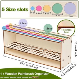 KEUGT Make Up Wooden Brush Holder Stand, Brush Holder Painting Wood, 67-Hole Desk Stand Organiser, Multifunctional Makeup Brush Storage Painting, for Versatile Storage