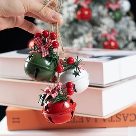 18 PCS Christmas Jingle Bells Ornaments in Red White Green,Christmas Tree Bells Pendant,Christmas Holiday Party Supplies for Christmas Tree Decor,Wreath,Window Memorial Ornament(Bell-Mix)