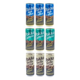 POKKA Coffee 9-Pack Set - Milk Coffee, Vanilla Coffee, Cappuccino, 8.1 Fl Oz (240ml) Each (Milk-Vanilla-Cappuccino (3 Each))