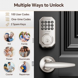 VCHOO Keyless Entry Door Lock with Handle Set, Keypad Door Locks with Lever Handle, Auto-Lock&Anti-peeping Password Smart Deadbolt Lock for Home Apartment Office Security Front Door Locks Satin Nickel