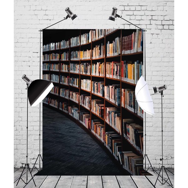 CORFOTO Fabric 4x5ft Bookshelf Backdrop Theme Photography Tall Big Library