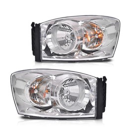ANDPLAY Headlights w/Bulbs Compatible with Dodge Ram 1500 2006 2007 2008/Fit Dodge Ram 2500 3500 2006 2007 2008 2009 CH2502180,CH2503180 Clear Lens Chrome Housing Clear Reflector Left & Right