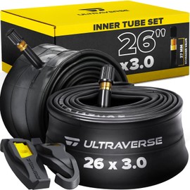 Ultraverse 26 x 3.0 Inner Tube Set with Schrader Valve - Ideal for Mountain Bikes & E-Bikes with 26-Inch Fat Tires - Durable & Reliable Performance- 2 Pack with Tire Levers