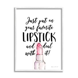 Stupell Industries Favorite Lipstick Deal with It Phrase Cosmetic Fashion, Designed by Stephanie Workman Marrott White Framed Wall Art, 24 x 30
