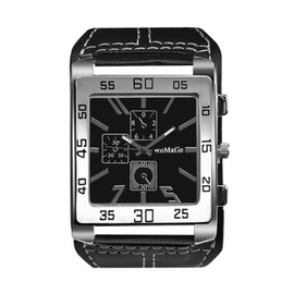 Lancardo Mens Steampunk Retro Genuine Leather Replaceable Watch Military Quartz Hip-hop Gothic Wide Bracelet Cuff Big Black Dial Sport Wrist Watches Costume Watch for Father's Day